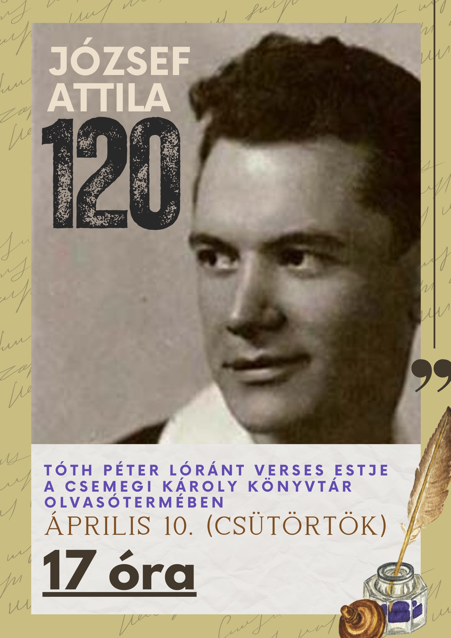 Tóth Péter Lóránt előadóestje József Attila 120. születésnapja alkalmából