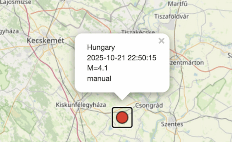 4,1-es magnitúdójú földrengés Csongrád térségében